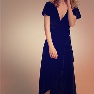 Anthropologie black velvet wrap dress